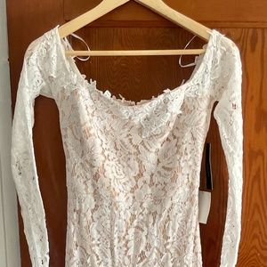 Lulus off the shoulder lace wedding dress